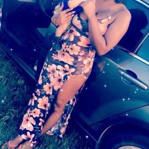 Long side split back out dress